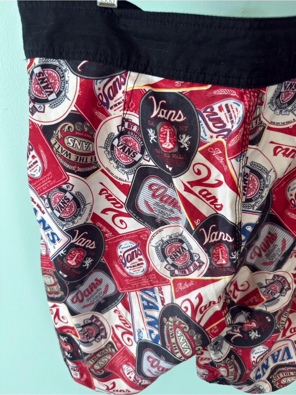 Vans Red, Black & White Logo Patch Swim Trunks Board Shorts Sise 33 - Picture 9 of 12